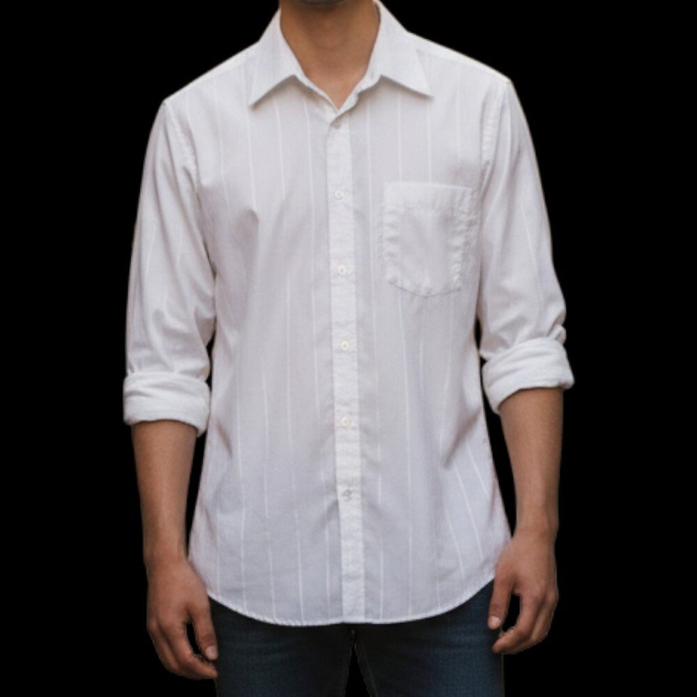 MANHATTAN Men's Long Sleeve White Button Down Dress Shirt - Size 15-32/33
